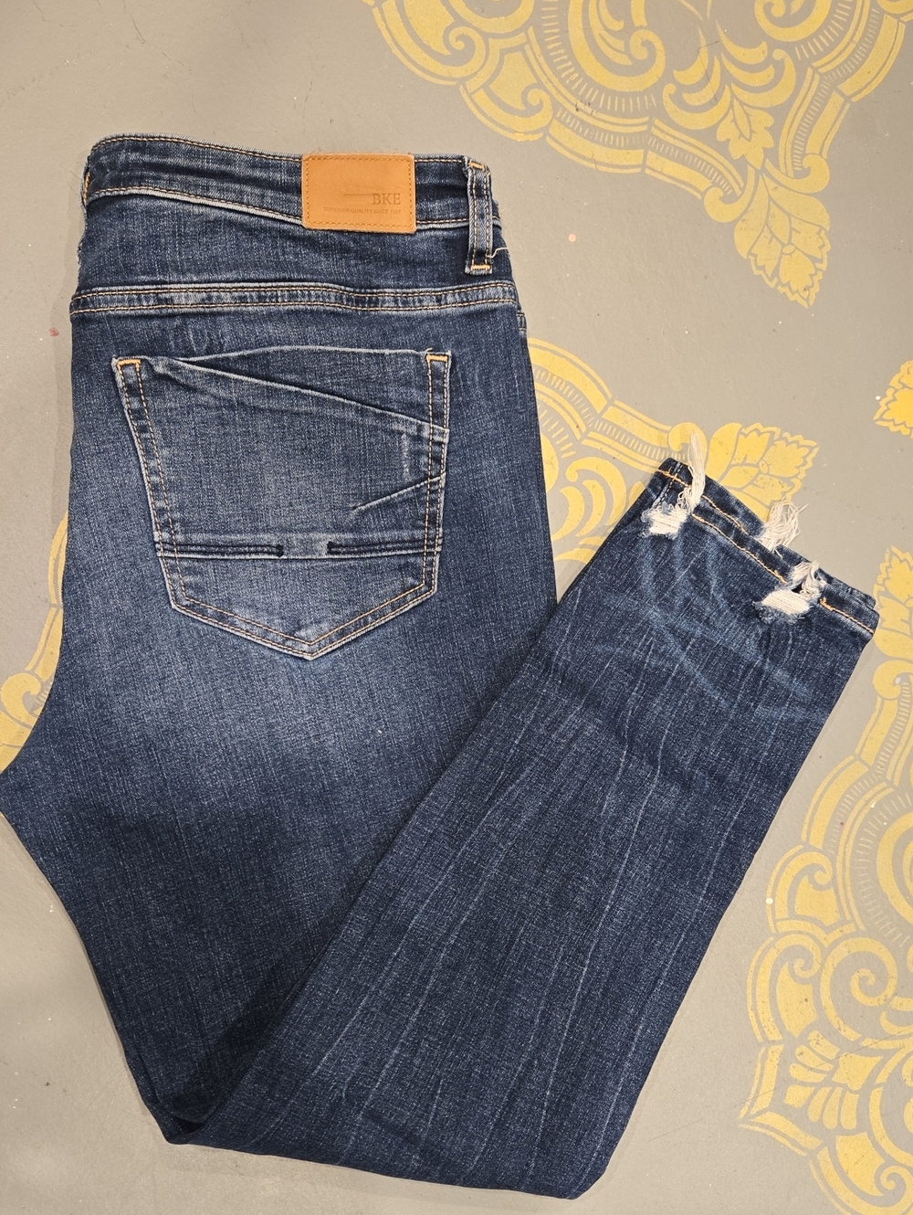BKE Dark Blue Distressed Ankle Jeans